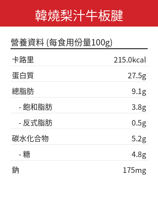 韓燒梨汁味 即食牛板腱 【100g】(切片)